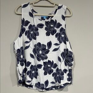 Draper James Rayon Navy Floral Tank Top